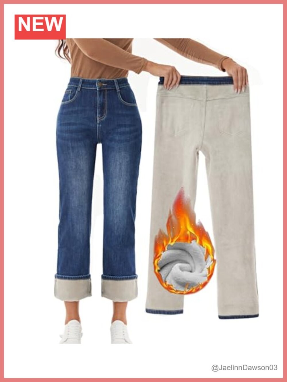 Fleece Lined Wide Leg High Rise Thermal Winter Jeans